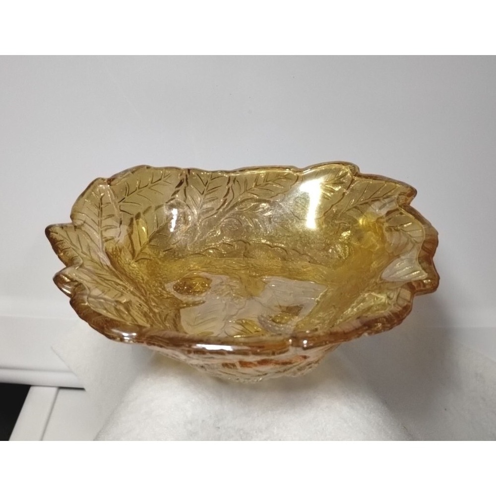 Vintage Indiana Loganberry Amber Carnival Glass Iridescent Candy Dish Bowl